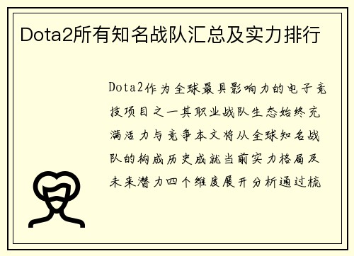 Dota2所有知名战队汇总及实力排行